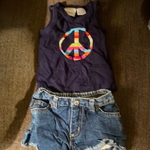 Girls set mini wear navy peace sign tank top 12months old navy jean shorts 6-12m